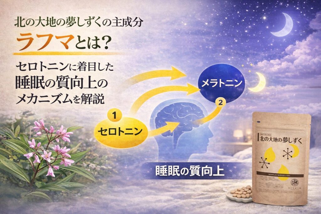 【機能性表示食品】北の大地の夢しずくの主成分「ラフマ」とは？セロトニンに着目した睡眠の質向上のメカニズムを解説