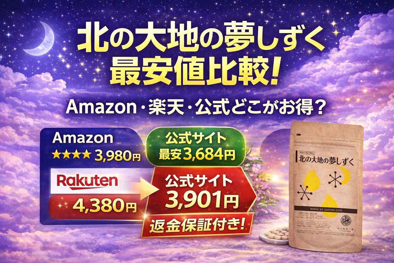 【最安値比較】北の大地の夢しずく、Amazon・楽天・公式サイトどこで買うのが正解？返金保証の落とし穴を解説