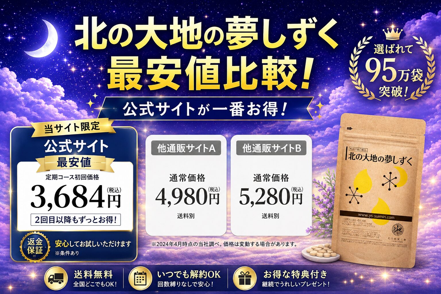 【最安値比較】北の大地の夢しずく、Amazon・楽天・公式サイトどこで買うのが正解?返金保証の落とし穴を解説