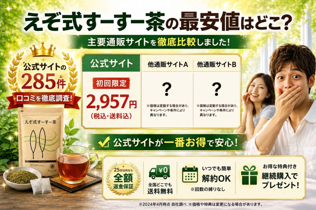 【2026年最新】えぞ式すーすー茶の最安値はどこ?楽天・Amazon・公式サイトを徹底比較!