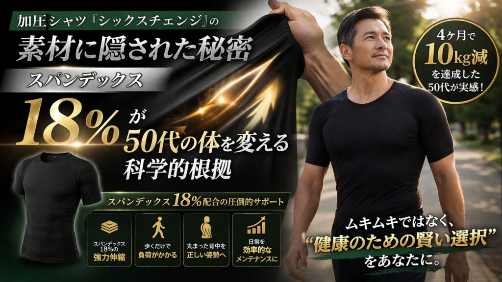 加圧シャツ『シックスチェンジ』の素材に隠された秘密｜スパンデックス18%が50代の体を変える科学的根拠