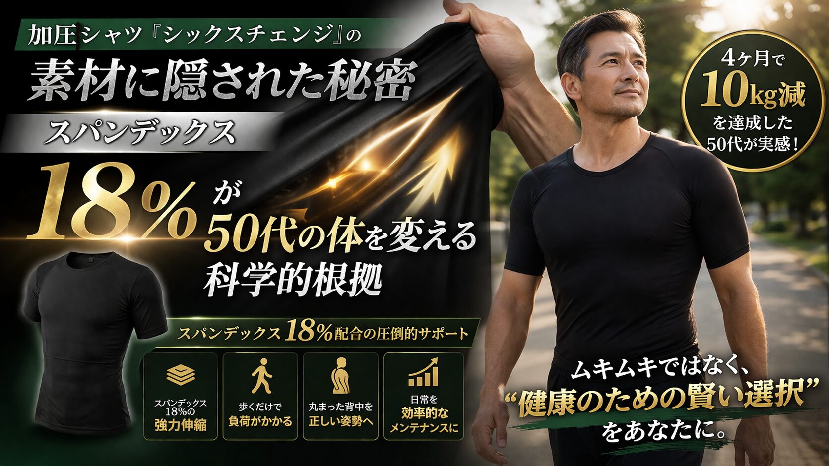 加圧シャツ『シックスチェンジ』の素材に隠された秘密｜スパンデックス18%が50代の体を変える科学的根拠