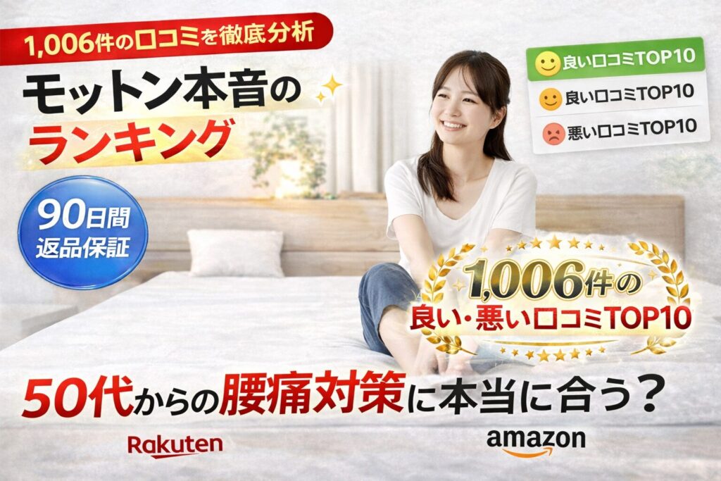 モットンマットレスの楽天・Amazonの1,006件の良い・悪い口コミ TOP10 ランキング｜4万円をドブに捨てないための「本音」