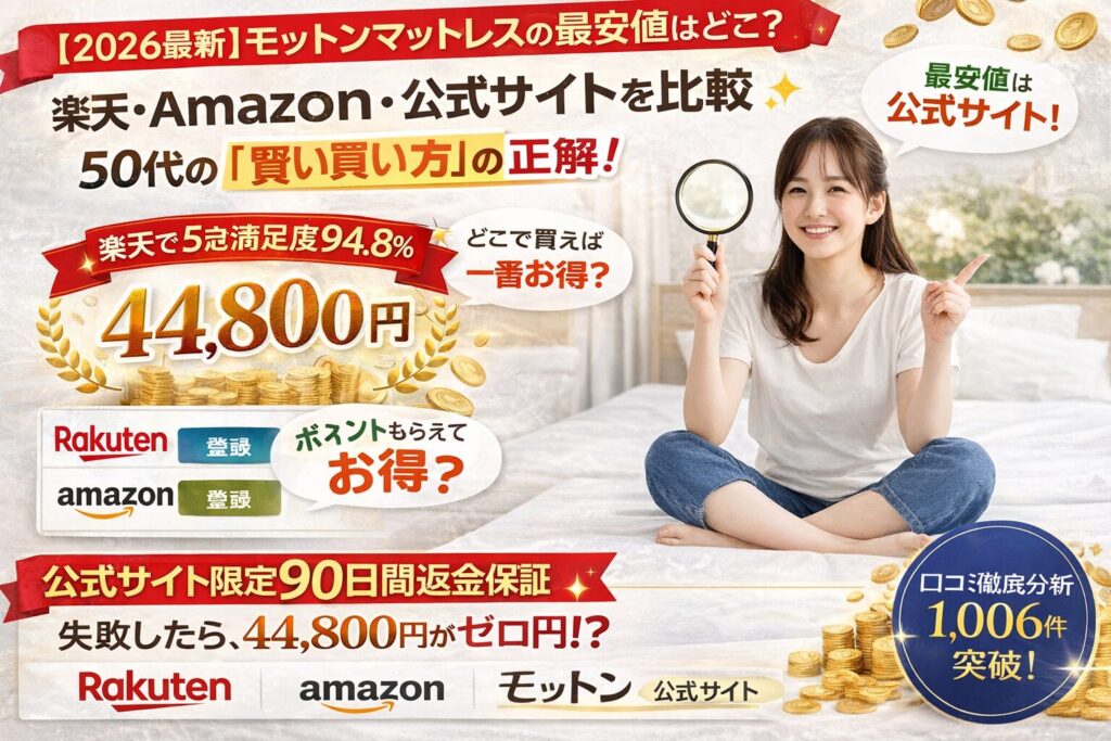 モットンマットレスで楽天・Amazon・公式サイトで最安値はどこ？公式サイトは90日間返金保証付き