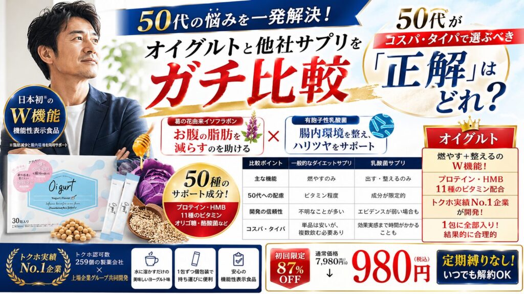 オイグルトと他社サプリをガチ比較｜50代がコスパ・タイパで選ぶべき「正解」はどれ？