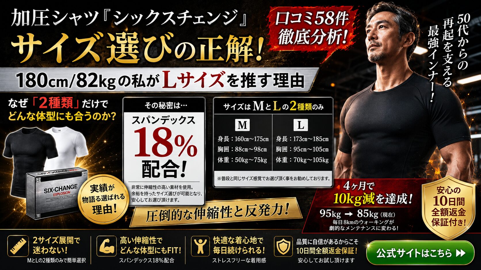 加圧シャツ『シックスチェンジ』サイズ選びの正解｜180cm/82kgの私がLサイズを推す理由