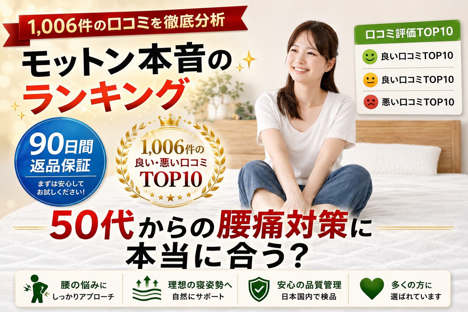 モットンマットレスの楽天・Amazonの1,006件の良い・悪い口コミ TOP10 ランキング｜4万円をドブに捨てないための「本音」