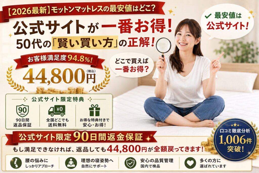 【2026最新】モットンマットレスの最安値はどこ？楽天・Amazon・公式サイトを比較｜50代の「賢い買い方」の正解