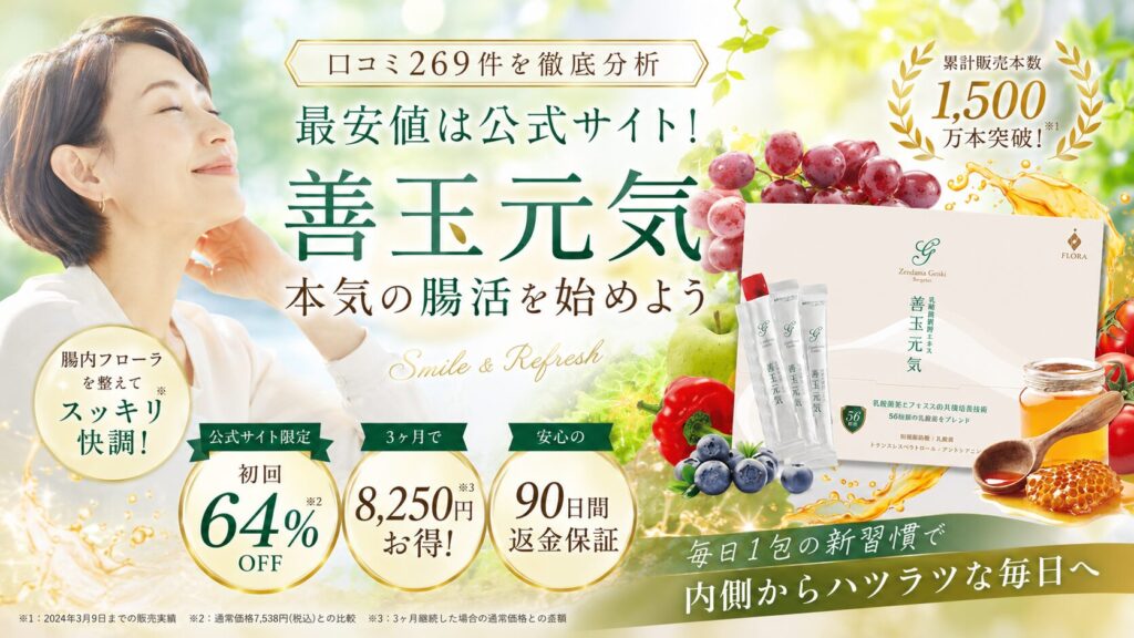 善玉元気は公式・楽天・Amazonどれが最安値?比較で分かった驚きの事実と口コミ269件の真実