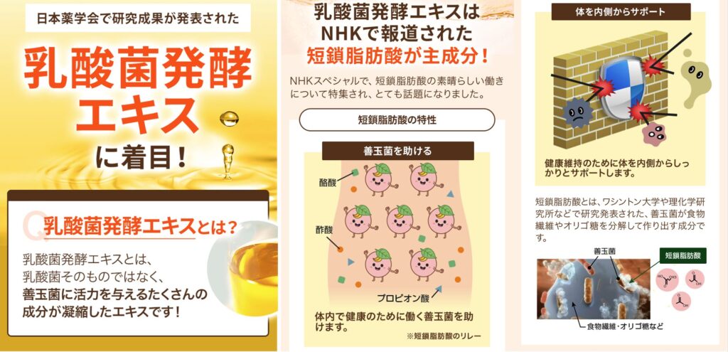 善玉元気
乳酸菌発酵エキス
NHKde報道された短鎖乳酸菌