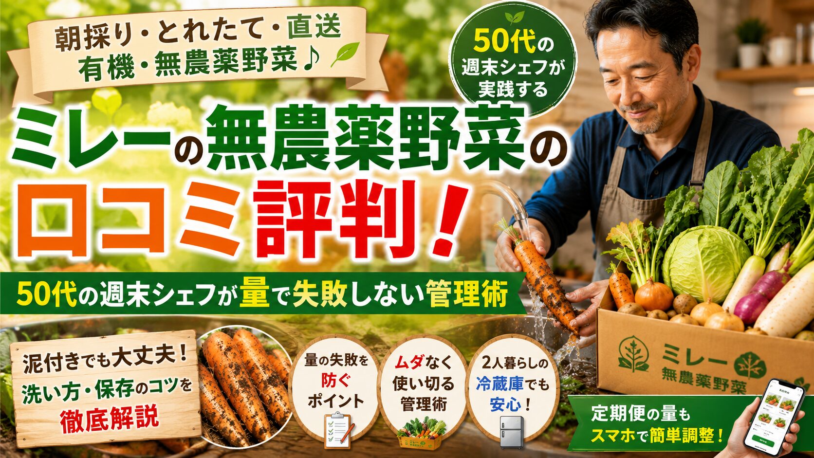 ミレーの無農薬野菜の口コミ評判！50代の週末シェフが量で失敗しない管理術