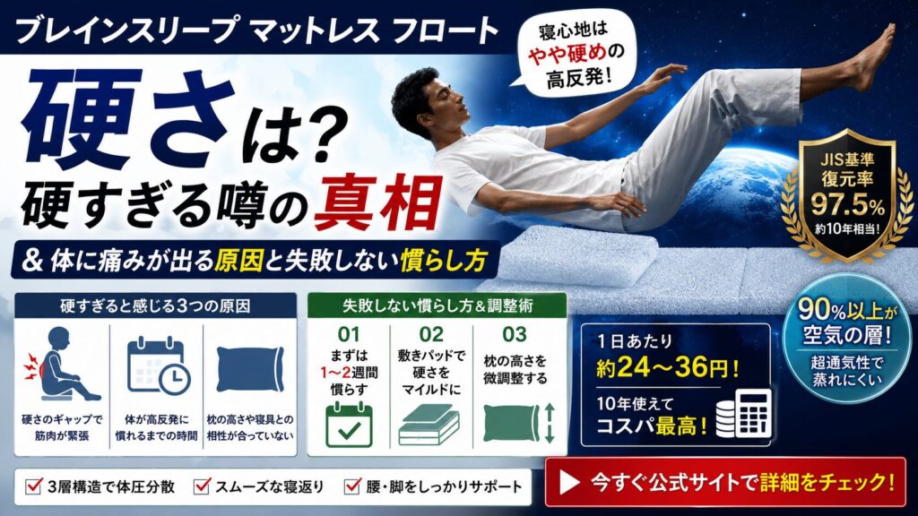 ブレインスリープマットレスの硬さは?硬すぎる噂と体に痛みが出る原因&失敗しない慣らし方