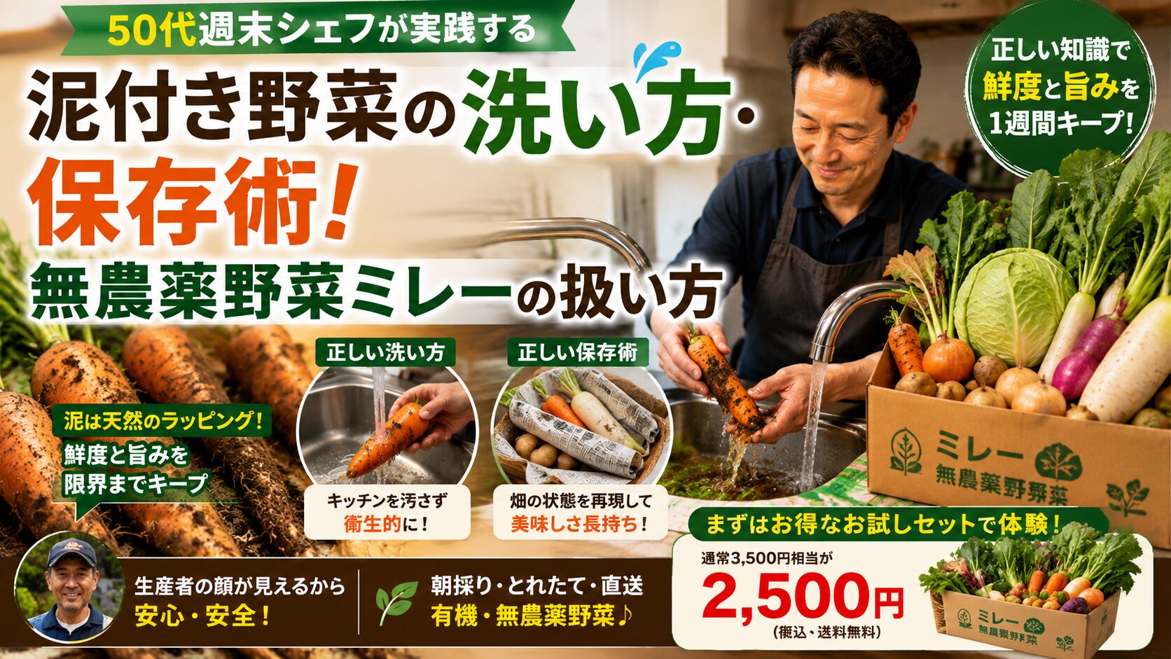 泥付き野菜の洗い方・保存術！50代週末シェフが実践する無農薬野菜ミレーの扱い方