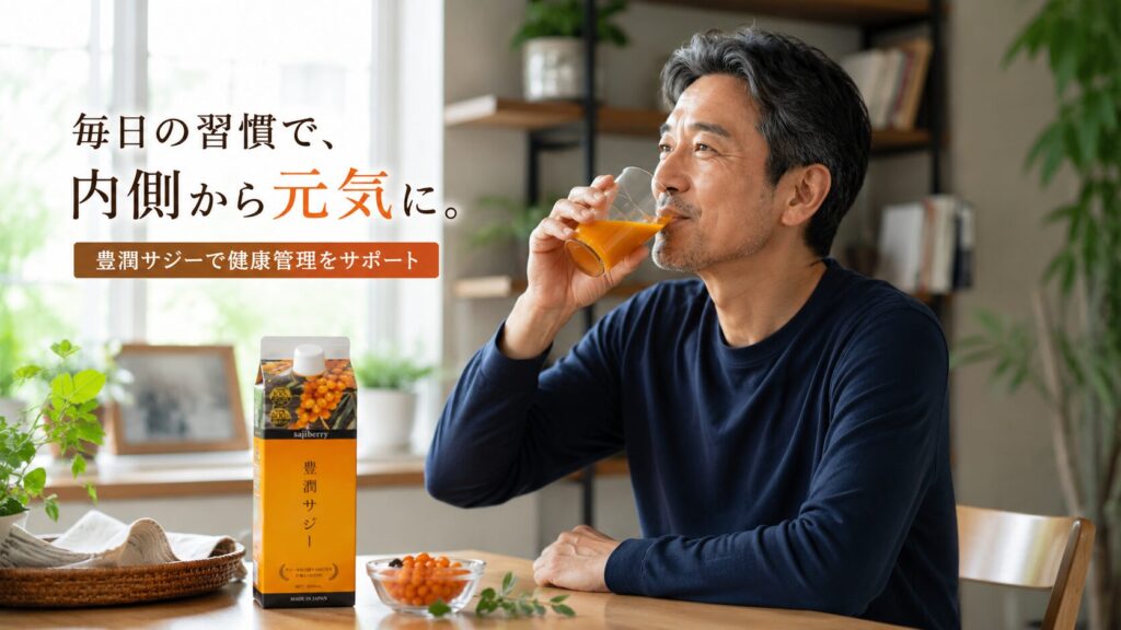 豊潤サジー
初老男性サジーを飲む