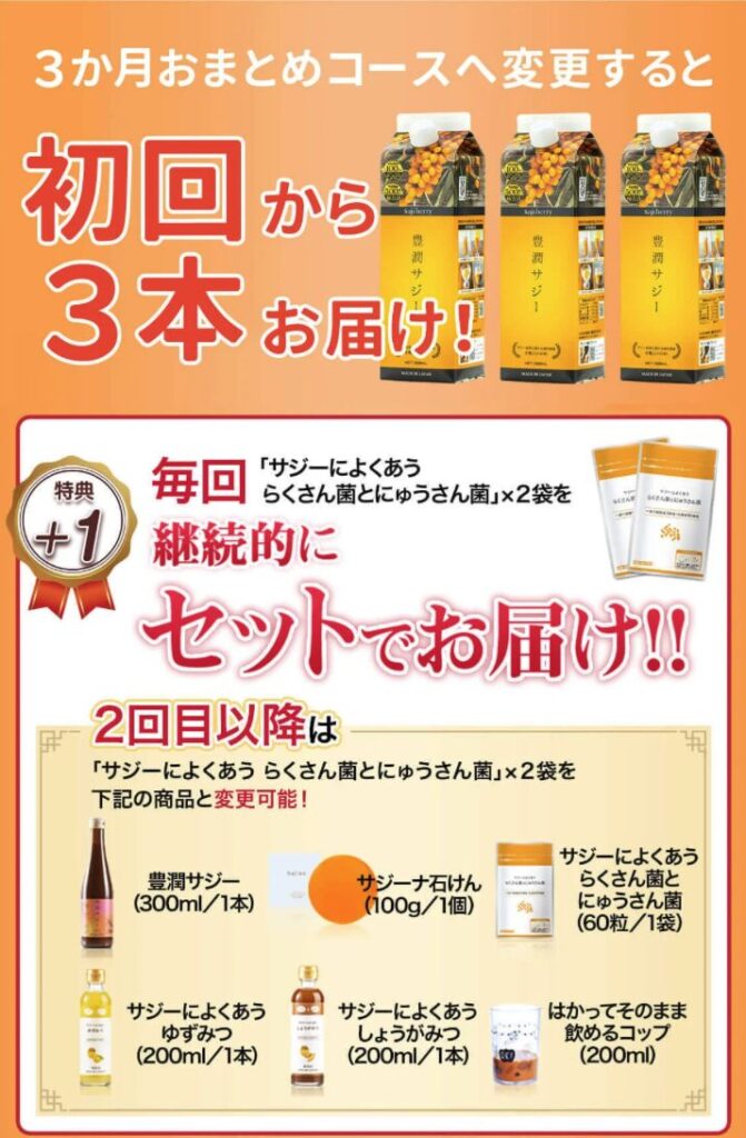 豊潤サジー 3ヶ月おまとめ 特典全て