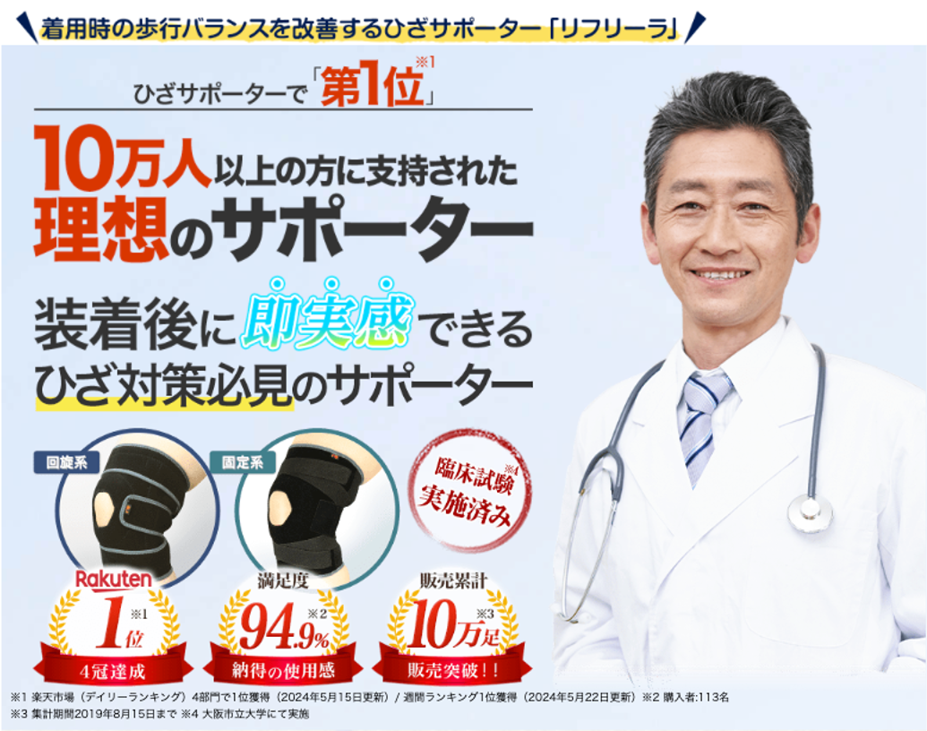 膝サポーター リフリーラ 10万人突破 理想サポーター