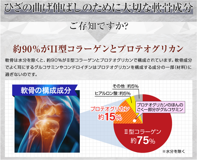 飲むひざ関節サプリ　リフリーラ 約90％が２型コラーゲンとプロテオグリカン