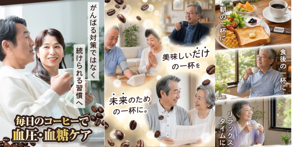 ファインコーヒーW 笑顔でコーヒーを飲む人々