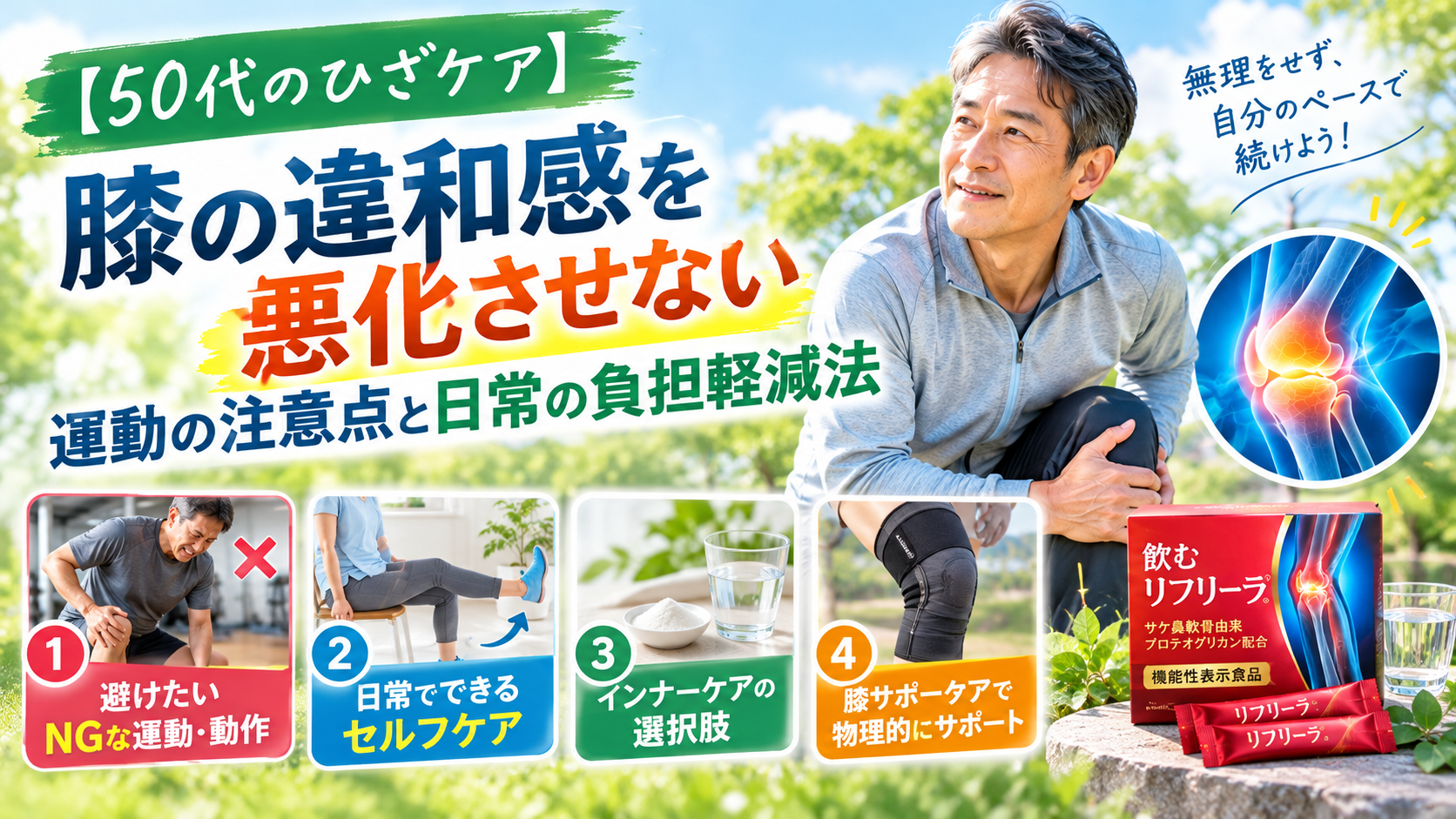 【50代のひざケア】膝の違和感を悪化させない運動の注意点と日常の負担軽減法