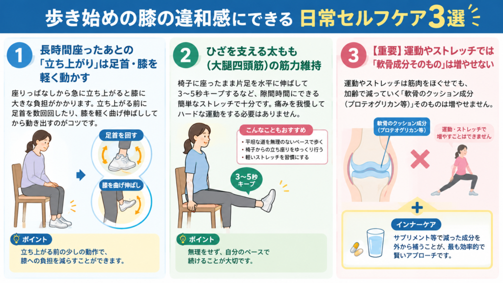 膝を守る日常セルフケア3選